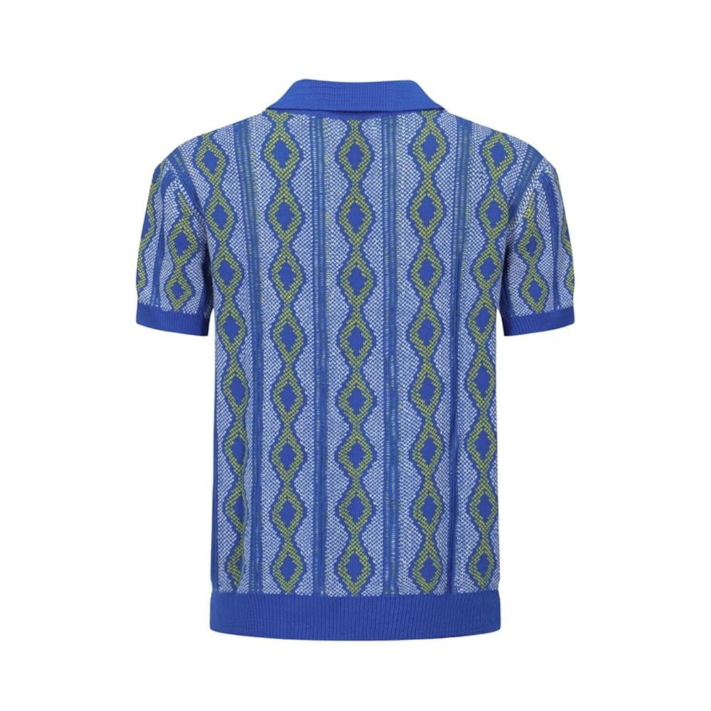 【専用】Vintage Jacquard Polo Knit Men's multi-colored vintage casual jacquard knit polo shirt